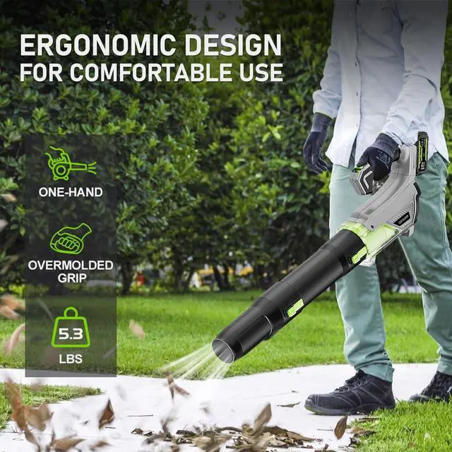 Alt view image 5 of 7 - Cordless Leaf Blower 580CFM/170MPH with 2x4.0Ah Batteries & Charger