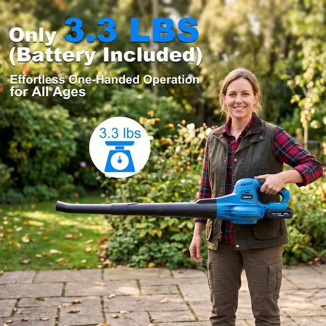 Alt view image 5 of 7 - 20V Cordless Leaf Blower Kit with 2.0Ah Battery & Fast Charger, 180MPH 2-Speed Electric Leaf Blower, 18000RPM, 3.3lbs Lightweight Battery Powered Blower for Lawn, Patio, Driveway Cleaning