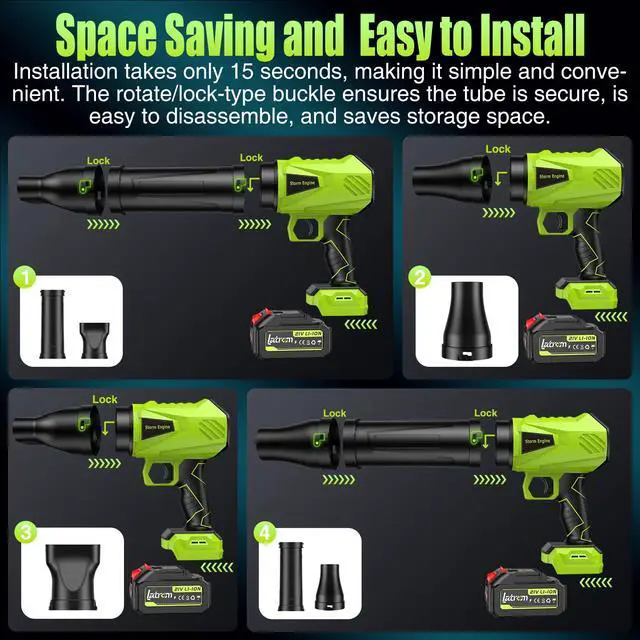 Alt view image 5 of 7 - Leaf Blower Cordless with Battery and Charger 1000,000 RPM Handheld Lightweight Patio Cleaning Blower Set Extended Nozzle Design Blowing Leaves and Dust Car Dryer (Green)