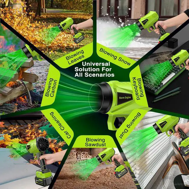 Alt view image 6 of 7 - Leaf Blower Cordless with Battery and Charger 1000,000 RPM Handheld Lightweight Patio Cleaning Blower Set Extended Nozzle Design Blowing Leaves and Dust Car Dryer (Green)