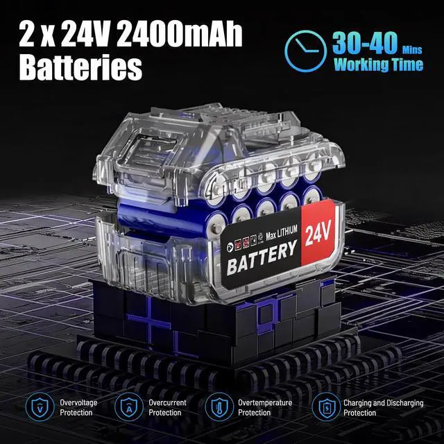 Alt view image 3 of 7 - 24V Cordless Leaf Blower with 2 Batteries, 130MPH 150CFM