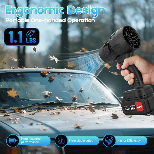 Alt view image 4 of 7 - 24V Cordless Leaf Blower with 2 Batteries, 130MPH 150CFM