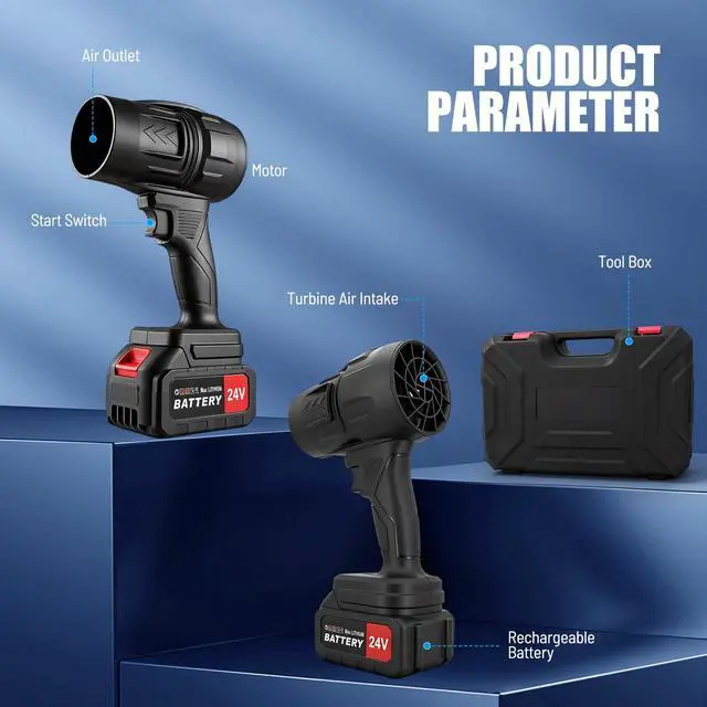Alt view image 6 of 7 - 24V Cordless Leaf Blower with 2 Batteries, 130MPH 150CFM