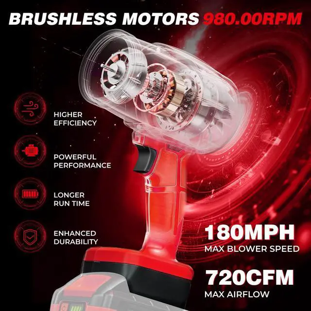 Alt view image 3 of 7 - Cordless Leaf Blower for Milwaukee 18V Battery, 720-CFM 180-MPH Handheld Electric Brushless Dust Blower with Light, Battery Powered Leaf Blowers for Patio, Lawn Care, Leaves (Battery Not Included)