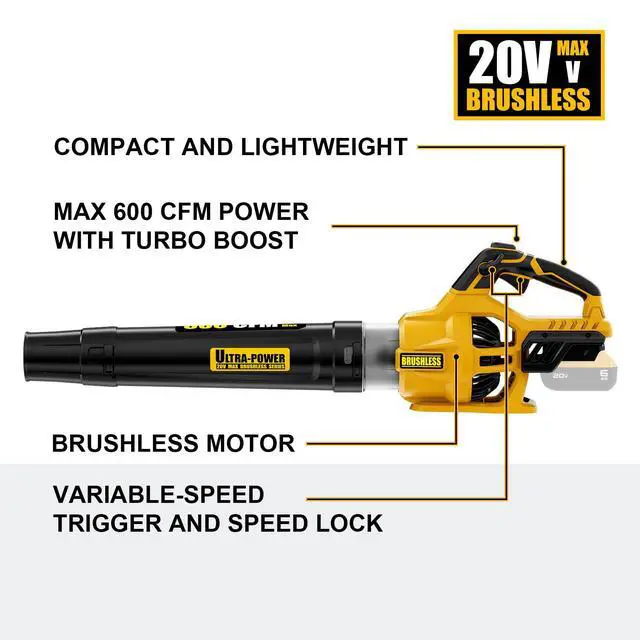 Alt view image 2 of 7 - 600 CFM Brushless Leaf Blower Compatible with DeWalt 20V Max