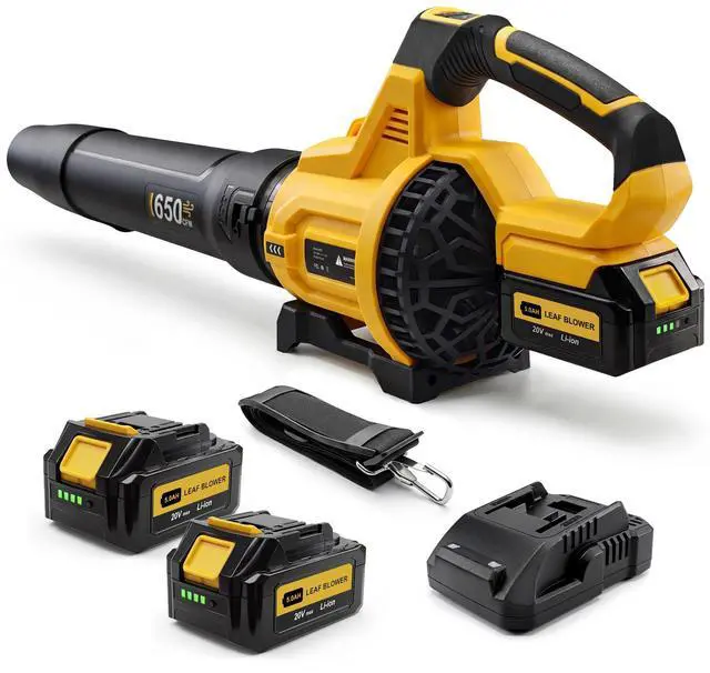 Main image of Leaf Blower Cordless, 650CFM & 3 Speed Levels, 1200W Electric Cordless Leaf Blower with 2 x 5.0Ah Batteries & Fast Charger, Blowers for Lawn Care, Yard, Blowing Leaves, Dust, Snow