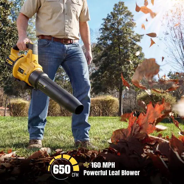 Alt view image 2 of 7 - Leaf Blower Cordless, 650CFM & 3 Speed Levels, 1200W Electric Cordless Leaf Blower with 2 x 5.0Ah Batteries & Fast Charger, Blowers for Lawn Care, Yard, Blowing Leaves, Dust, Snow