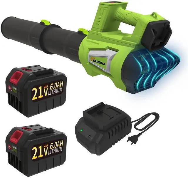 Main image of Leaf Blower Cordless Brushless with 6Ah Battery*2 and Charger, Strap, 21V Quiet 6-Speed Electric Leaf Blower with Display for Lawn Care, Leaves & Snow(Green)