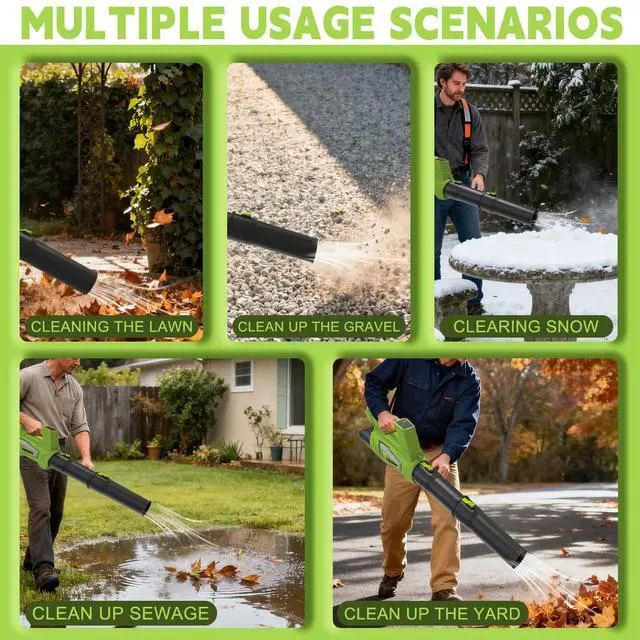 Alt view image 7 of 7 - Leaf Blower Cordless Brushless with 6Ah Battery*2 and Charger, Strap, 21V Quiet 6-Speed Electric Leaf Blower with Display for Lawn Care, Leaves & Snow(Green)