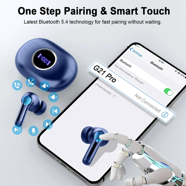 Alt view image 7 of 7 - Bluetooth 5.4 Earbuds, 2026 Wireless Headphones 48Hrs Stereo Bass Ear Buds ENC Noise Cancelling, Clear Call, IP-X7 Waterproof USB-C in-Ear Earphones for Sport Gym Work Phone Laptop Pad Android iOS