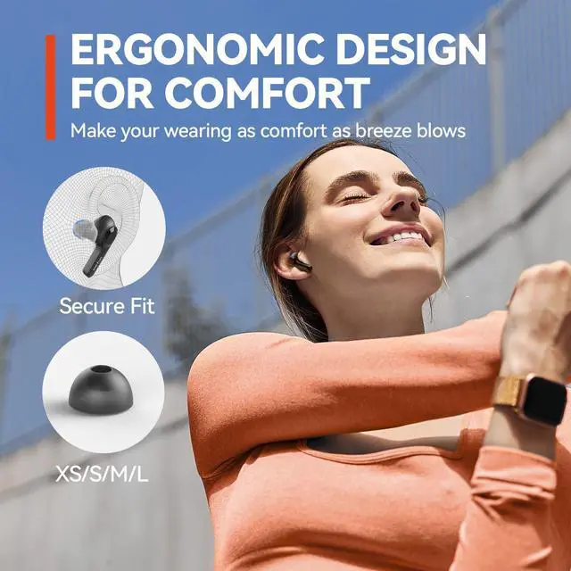 Alt view image 5 of 7 - Air True Wireless Earbuds, Bluetooth Earbuds with 4 Mics Clear Call | IPX7 Waterproof, Game Mode, Deep Bass, Wireless Charging, USB-C Fast Charge, 35H Playtime, Black