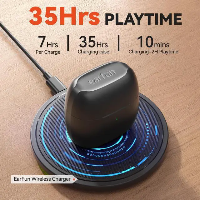 Alt view image 6 of 7 - Air True Wireless Earbuds, Bluetooth Earbuds with 4 Mics Clear Call | IPX7 Waterproof, Game Mode, Deep Bass, Wireless Charging, USB-C Fast Charge, 35H Playtime, Black