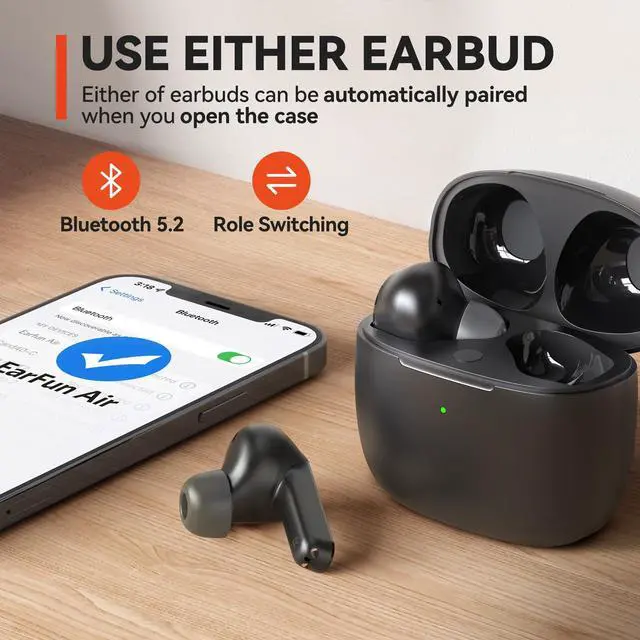 Alt view image 7 of 7 - Air True Wireless Earbuds, Bluetooth Earbuds with 4 Mics Clear Call | IPX7 Waterproof, Game Mode, Deep Bass, Wireless Charging, USB-C Fast Charge, 35H Playtime, Black