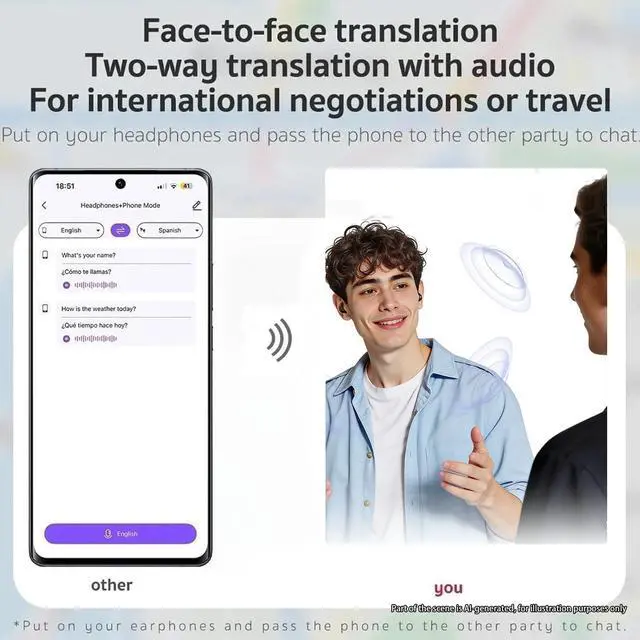 Alt view image 7 of 7 - Sleep Earbuds Bluetooth 5.4 in Ear, AI Translation Headphones Real Time 150 Languages, Waterproof Mini Sleep Headphones Small Design for Side Sleepers for Travel Education Business Meetings Black