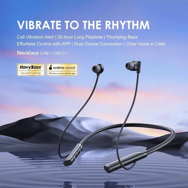 Alt view image 2 of 7 - NeckLite Wireless Neckband Earbuds, Wearable Around Neck Headphones Built-in Microphone, Bluetooth Headset Magnetic Earphones Deep Bass, Ultra-Lightweight Comfort, 30H Playtime, Black