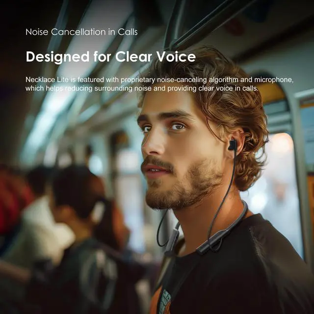 Alt view image 4 of 7 - NeckLite Wireless Neckband Earbuds, Wearable Around Neck Headphones Built-in Microphone, Bluetooth Headset Magnetic Earphones Deep Bass, Ultra-Lightweight Comfort, 30H Playtime, Black