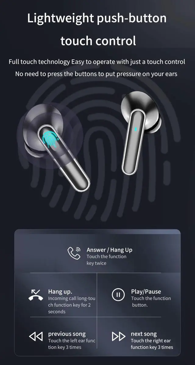 Alt view image 6 of 7 - Wireless Earbuds, Bluetooth 5.4, Hi-Fi Stereo Sound, Long Battery Life, Hands-Free Calling, Dual LED Display, USB-C Fast Charging, Compatible with Android/iOS. (Black)