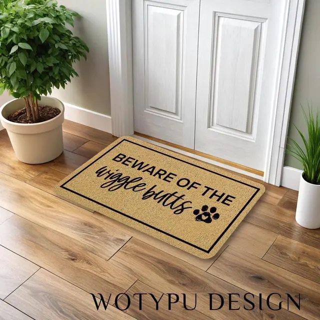 Alt view image 2 of 6 - Funny Dog Door Mat, Dog Lovers Owner Welcome Mats for Front Door, Beware of The Wigglebutts Doormat Outdoor Indoor Entrance Entryway, 17X30 Inches