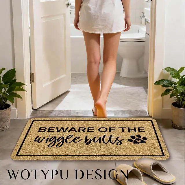 Alt view image 4 of 6 - Funny Dog Door Mat, Dog Lovers Owner Welcome Mats for Front Door, Beware of The Wigglebutts Doormat Outdoor Indoor Entrance Entryway, 17X30 Inches