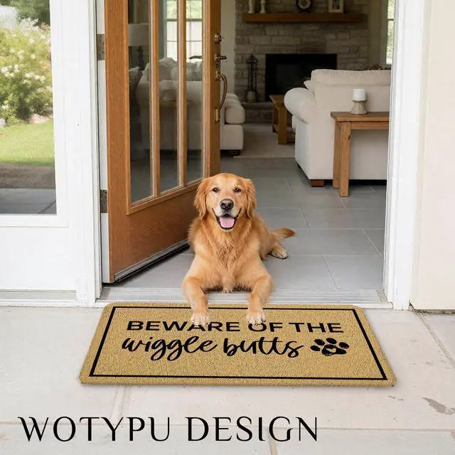 Alt view image 5 of 6 - Funny Dog Door Mat, Dog Lovers Owner Welcome Mats for Front Door, Beware of The Wigglebutts Doormat Outdoor Indoor Entrance Entryway, 17X30 Inches