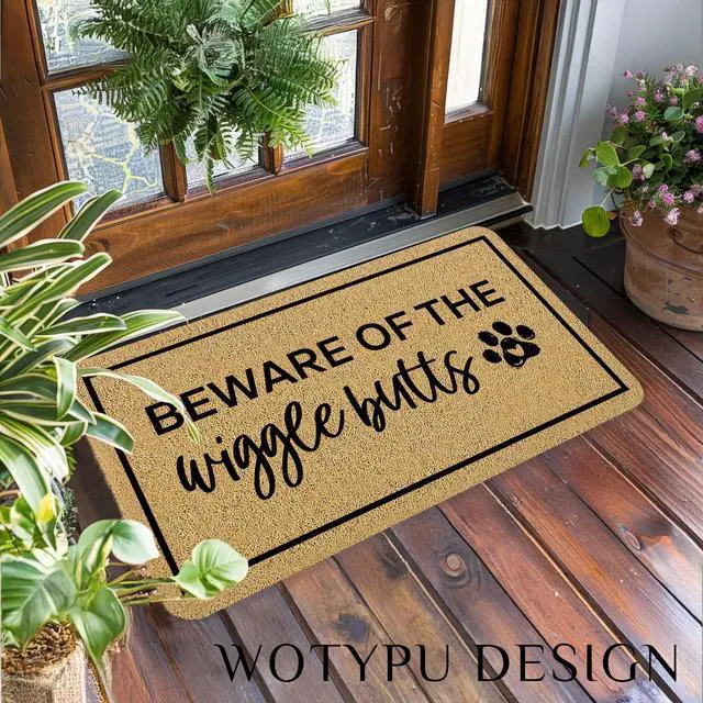 Alt view image 3 of 6 - Funny Dog Door Mat, Dog Lovers Owner Welcome Mats for Front Door, Beware of The Wigglebutts Doormat Outdoor Indoor Entrance Entryway, 17X30 Inches