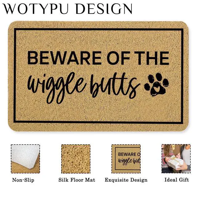 Alt view image 6 of 6 - Funny Dog Door Mat, Dog Lovers Owner Welcome Mats for Front Door, Beware of The Wigglebutts Doormat Outdoor Indoor Entrance Entryway, 17X30 Inches