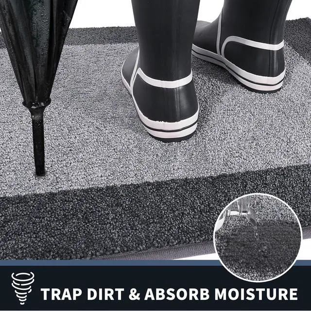 Alt view image 2 of 7 - Dirt Trapping Door Mat 20" x 32", Non-Slip Washable Entry Mat, Dog Doormat, Front Door Mat, Super Absorbent Entrance Mat for Muddy Shoes & Paws, Light Grey & Grey