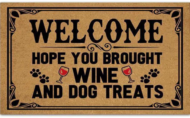 Main image of Outdoor Doormats for Entrance Way Outdoors, Hope You Brought Wine & Dog Treats Funny Indoor Welcome Mats for Front Door 30" X 18" Size, Personalized Holiday Door Mats Outside