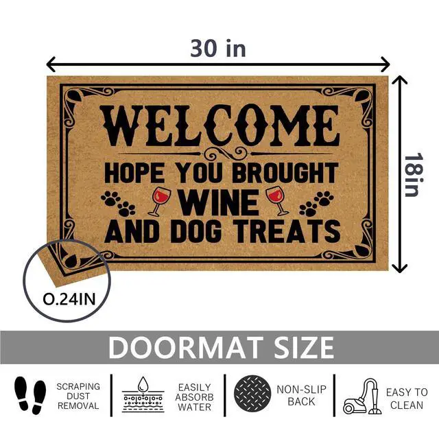Alt view image 7 of 7 - Outdoor Doormats for Entrance Way Outdoors, Hope You Brought Wine & Dog Treats Funny Indoor Welcome Mats for Front Door 30" X 18" Size, Personalized Holiday Door Mats Outside