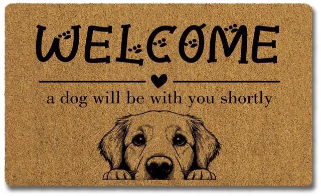 Main image of Funny Dog Welcome Mats for Front Door, Golden Retriever Mat Outside Entrance Indoor Outdoor Entryway, Keep Door Closed Sign Paw Print Doormat, 30x17 Inch