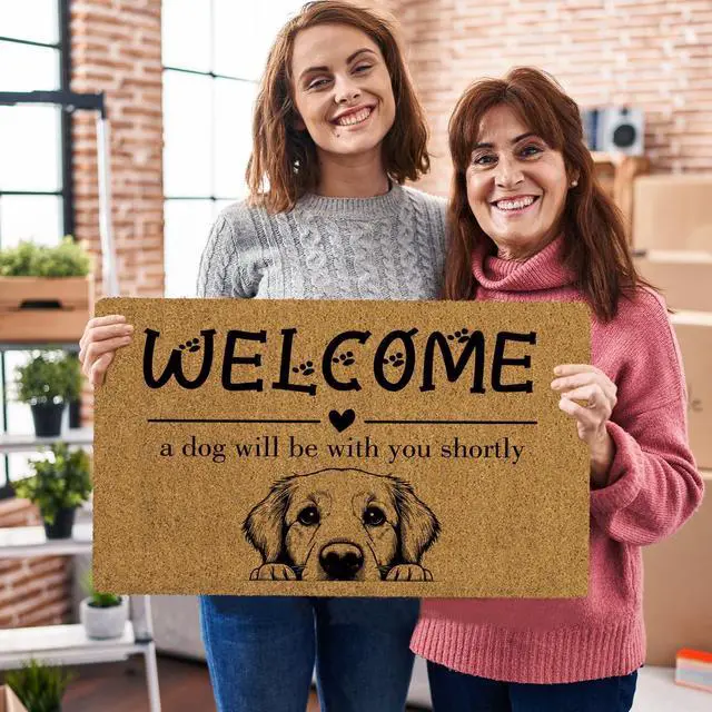 Alt view image 2 of 6 - Funny Dog Welcome Mats for Front Door, Golden Retriever Mat Outside Entrance Indoor Outdoor Entryway, Keep Door Closed Sign Paw Print Doormat, 30x17 Inch