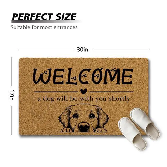 Alt view image 5 of 6 - Funny Dog Welcome Mats for Front Door, Golden Retriever Mat Outside Entrance Indoor Outdoor Entryway, Keep Door Closed Sign Paw Print Doormat, 30x17 Inch