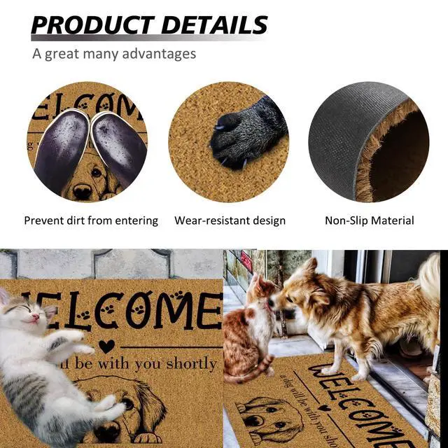 Alt view image 6 of 6 - Funny Dog Welcome Mats for Front Door, Golden Retriever Mat Outside Entrance Indoor Outdoor Entryway, Keep Door Closed Sign Paw Print Doormat, 30x17 Inch