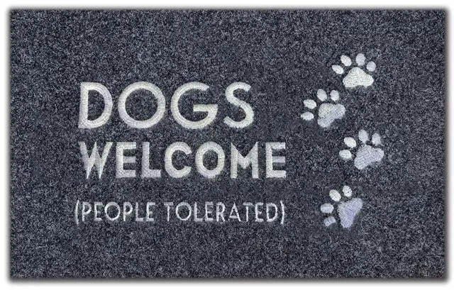 Main image of Dogs Welcome Outdoor Door mat,Dogs Welcome People Tolerated Funny Doormat,Black Embroidered Mat Entrance Rubber Rugs Indoor Outdoor Home Decora Easy to Clean 30x18
