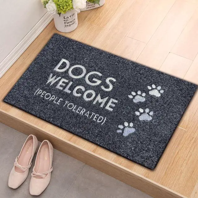 Alt view image 2 of 7 - Dogs Welcome Outdoor Door mat,Dogs Welcome People Tolerated Funny Doormat,Black Embroidered Mat Entrance Rubber Rugs Indoor Outdoor Home Decora Easy to Clean 30x18