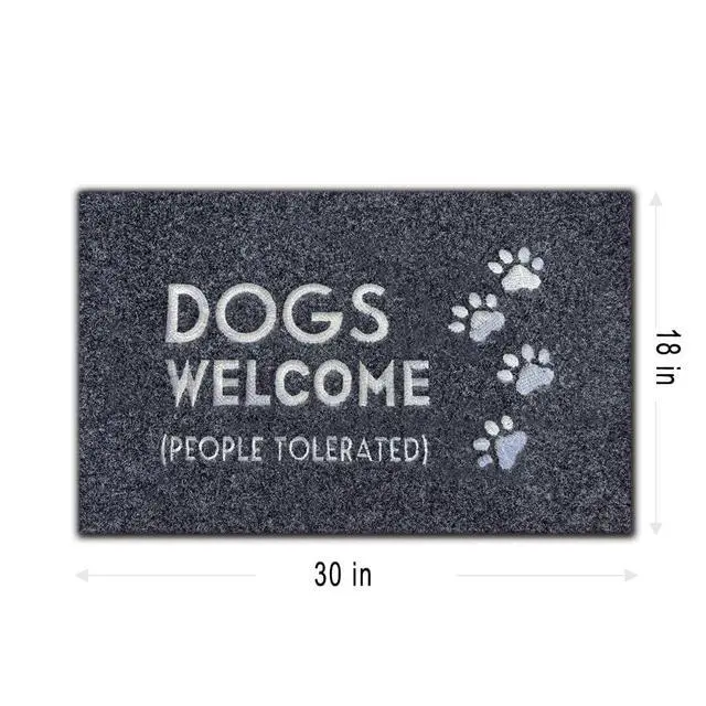 Alt view image 4 of 7 - Dogs Welcome Outdoor Door mat,Dogs Welcome People Tolerated Funny Doormat,Black Embroidered Mat Entrance Rubber Rugs Indoor Outdoor Home Decora Easy to Clean 30x18
