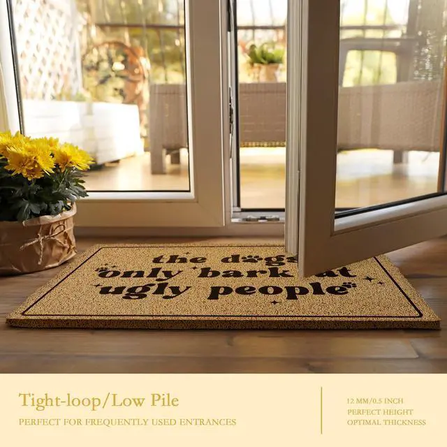 Alt view image 3 of 7 - Funny Dog Welcome Mat for Front Door, Dog Lover Owner Door Mat Indoor Outdoor Entrance Entryway, The Dogs Only Bark at Ugly People Doormat Bathmat, 17x30 Inch