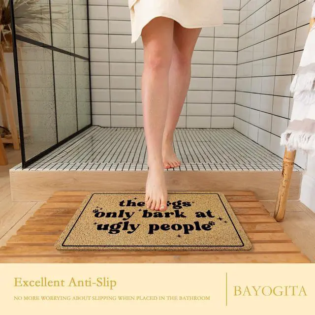 Alt view image 7 of 7 - Funny Dog Welcome Mat for Front Door, Dog Lover Owner Door Mat Indoor Outdoor Entrance Entryway, The Dogs Only Bark at Ugly People Doormat Bathmat, 17x30 Inch