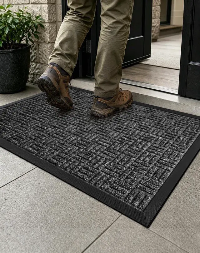 Main image of Front Door Mat Outdoor Entrance, 29.5" x 17" Heavy Duty Welcome Mat for Outdoor and Indoor, Waterproof Dirt Trapper Doormat, Super Absorbent Indoor Entryway Mat for Patio & Porch - Gray