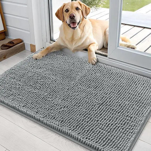 Main image of Dog Door Mat for Muddy Paws 36x24, Absorbs Moisture and Dirt, Absorbent Non-Slip Washable Doormat, Quick Dry Chenille Mud Mat for Dogs, Entry Indoor Entryway Carpet for Inside Floor, Grey