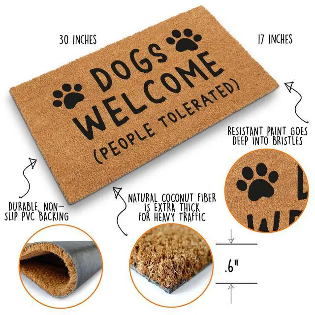 Alt view image 2 of 7 - Dogs Welcome People Tolerated Door Mat 30x17 Inch, Funny Dog Doormat, Mat Dog, Hope You Like Dogs Doormat, Coir Mat