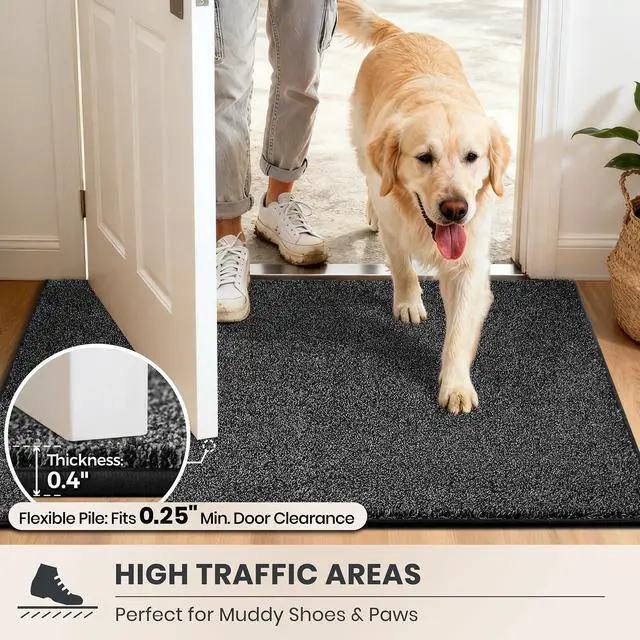 Alt view image 6 of 7 - Dirt Trapping Door Mat 24" x 35.5", Non-Slip Machine Washable Entryway Rug, Dog Doormat, Indoor Front Door Mat, Super Absorbent Entry Rug for Muddy Shoes & Paws, Charcoal