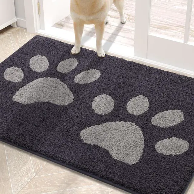 Main image of Dog Door Mat for Muddy Paws, Absorbent Dirt Trapper Washable Indoor Doormats, Non Slip Low-Profile Mud Mat for Dogs, Front Entrance Doormat for Inside Floor (30x20 Inches, Dark Grey)