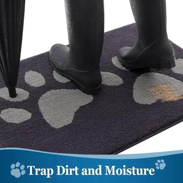 Alt view image 2 of 7 - Dog Door Mat for Muddy Paws, Absorbent Dirt Trapper Washable Indoor Doormats, Non Slip Low-Profile Mud Mat for Dogs, Front Entrance Doormat for Inside Floor (30x20 Inches, Dark Grey)