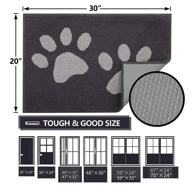 Alt view image 7 of 7 - Dog Door Mat for Muddy Paws, Absorbent Dirt Trapper Washable Indoor Doormats, Non Slip Low-Profile Mud Mat for Dogs, Front Entrance Doormat for Inside Floor (30x20 Inches, Dark Grey)