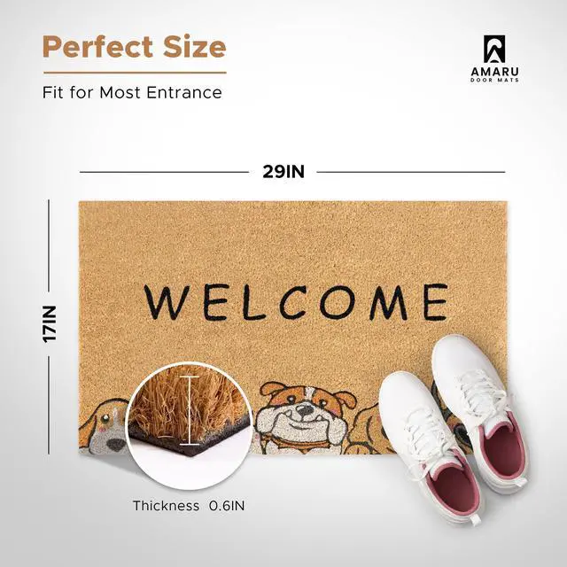 Alt view image 2 of 7 - Coir Welcome Mat, Non-Slip, Welcome Dogs, 17 x 29 in