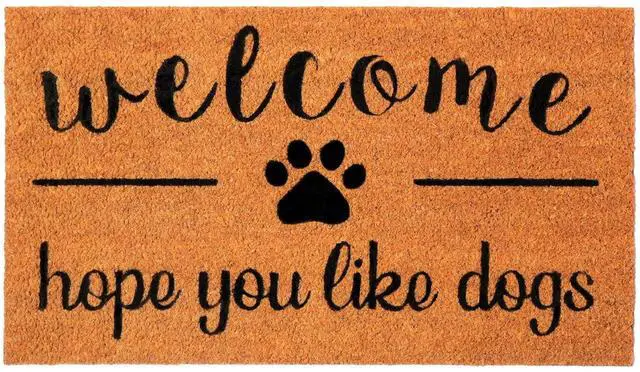 Main image of Coir Doormat, Door mat with Hope You Like Dogs Print, 30x17