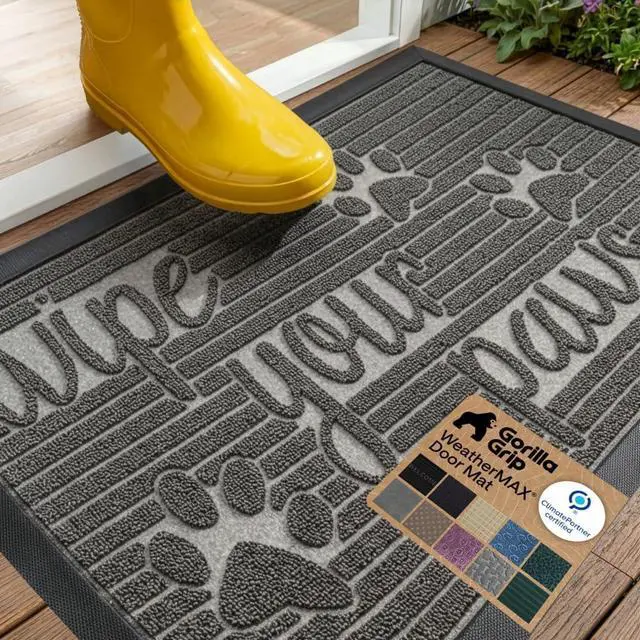 Main image of 100% Waterproof All-Season WeatherMAX Doormat US Designed Natural Rubber, Stain and Fade Resistant, Low Profile Indoor Outdoor Door Mats, Easy Clean Patio Mat, 29x17, Stone Paws