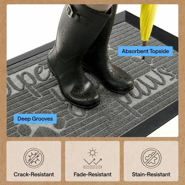 Alt view image 5 of 7 - 100% Waterproof All-Season WeatherMAX Doormat US Designed Natural Rubber, Stain and Fade Resistant, Low Profile Indoor Outdoor Door Mats, Easy Clean Patio Mat, 29x17, Stone Paws