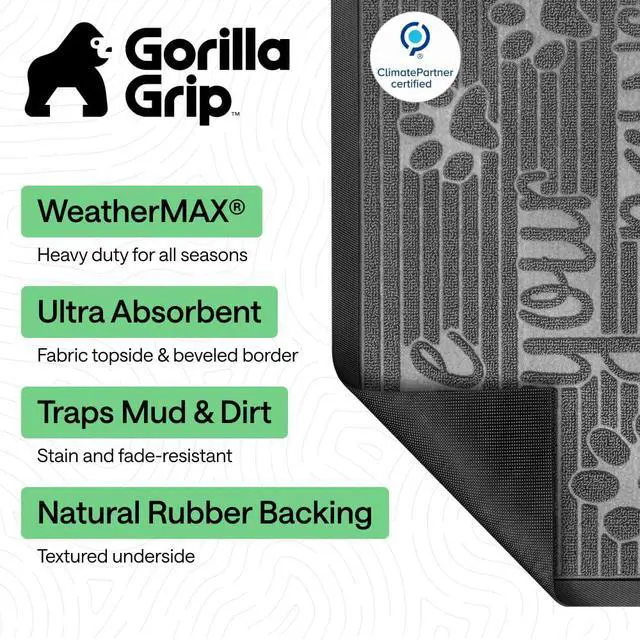 Alt view image 2 of 7 - 100% Waterproof All-Season WeatherMAX Doormat US Designed Natural Rubber, Stain and Fade Resistant, Low Profile Indoor Outdoor Door Mats, Easy Clean Patio Mat, 29x17, Stone Paws